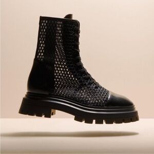 Stuart Weitzman Black Mesh Combat Boots